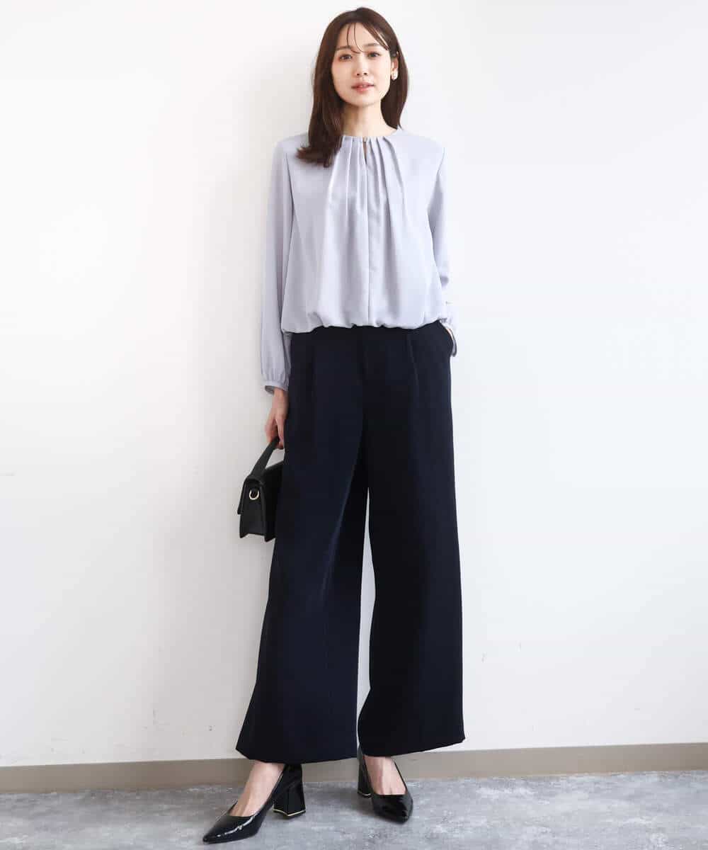 F1BGD26140 MK MICHEL KLEIN(小さいサイズ)(メゾン ドゥ サンク) 【小さいサイズ】バルーンヘムブラウス/洗える グレーブルー