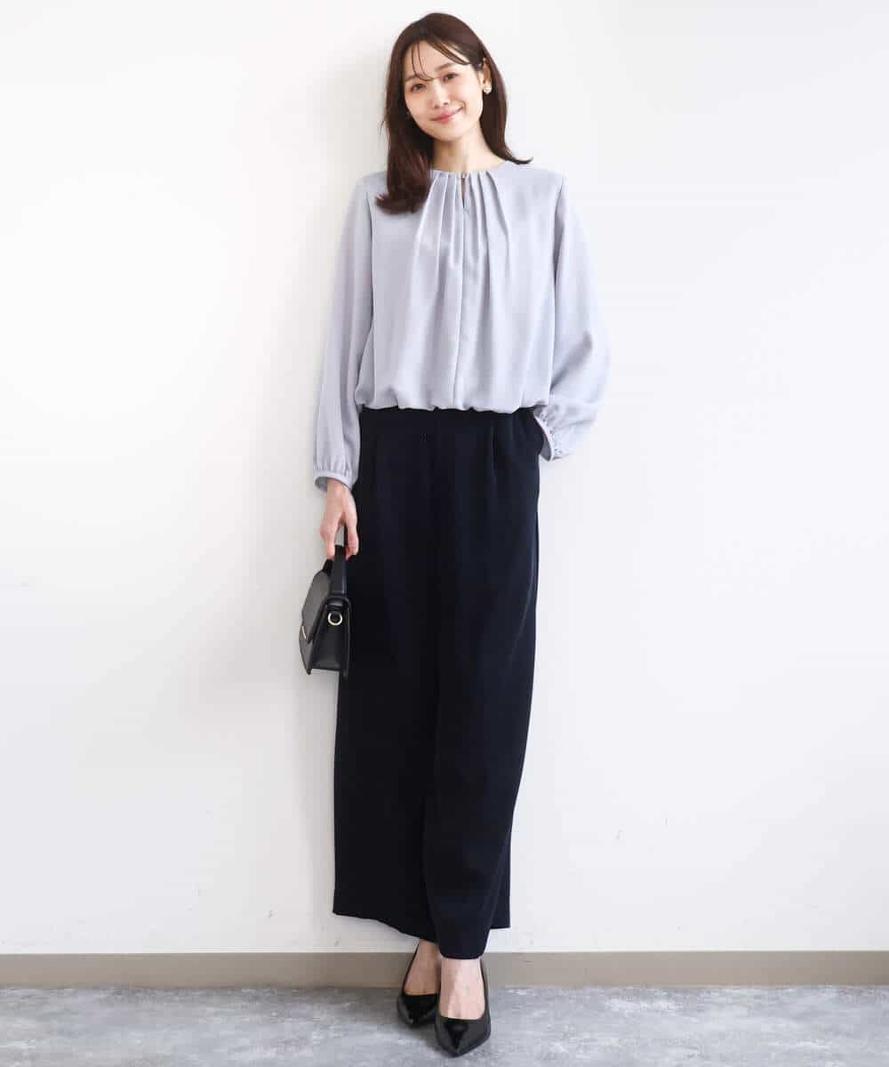 F1BGD26140 MK MICHEL KLEIN(小さいサイズ)(メゾン ドゥ サンク) 【小さいサイズ】バルーンヘムブラウス/洗える グレーブルー