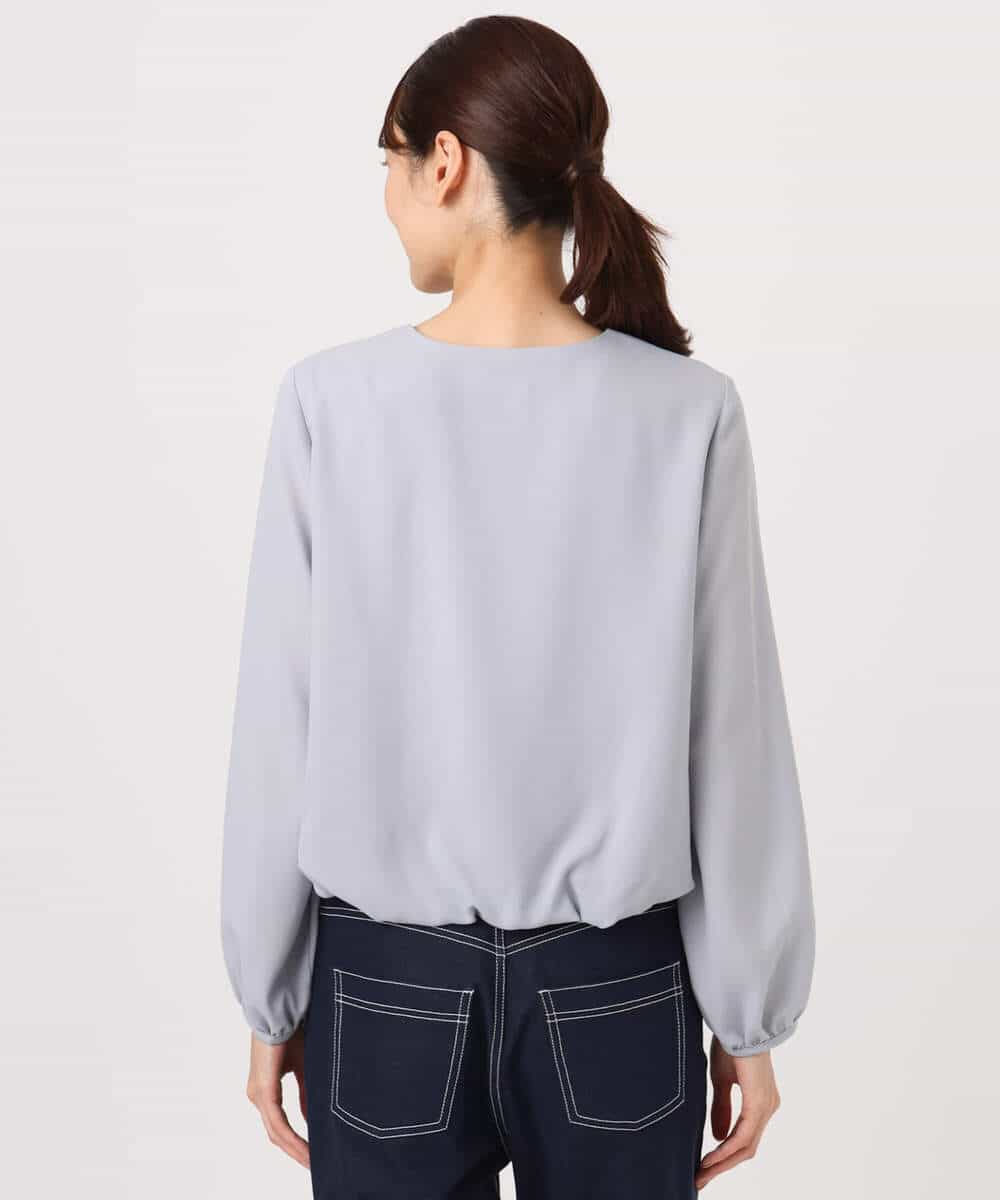 F1BGD26140 MK MICHEL KLEIN(小さいサイズ)(メゾン ドゥ サンク) 【小さいサイズ】バルーンヘムブラウス/洗える グレーブルー