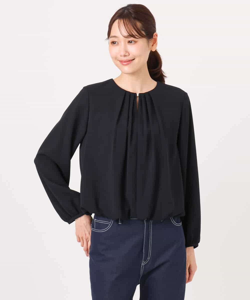 F1BGD26140 MK MICHEL KLEIN(小さいサイズ)(メゾン ドゥ サンク) 【小さいサイズ】バルーンヘムブラウス/洗える グレーブルー