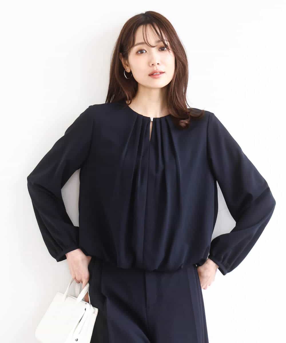 F1BGD26140 MK MICHEL KLEIN(小さいサイズ)(メゾン ドゥ サンク) 【小さいサイズ】バルーンヘムブラウス/洗える ネイビー