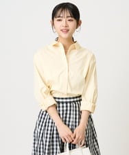 F1BGD27140 MK MICHEL KLEIN(小さいサイズ)(メゾン ドゥ サンク) 【小さいサイズ】コットン混ベーシックシャツ（無地）/接触冷感/防シワ/洗濯機で洗える ピンク