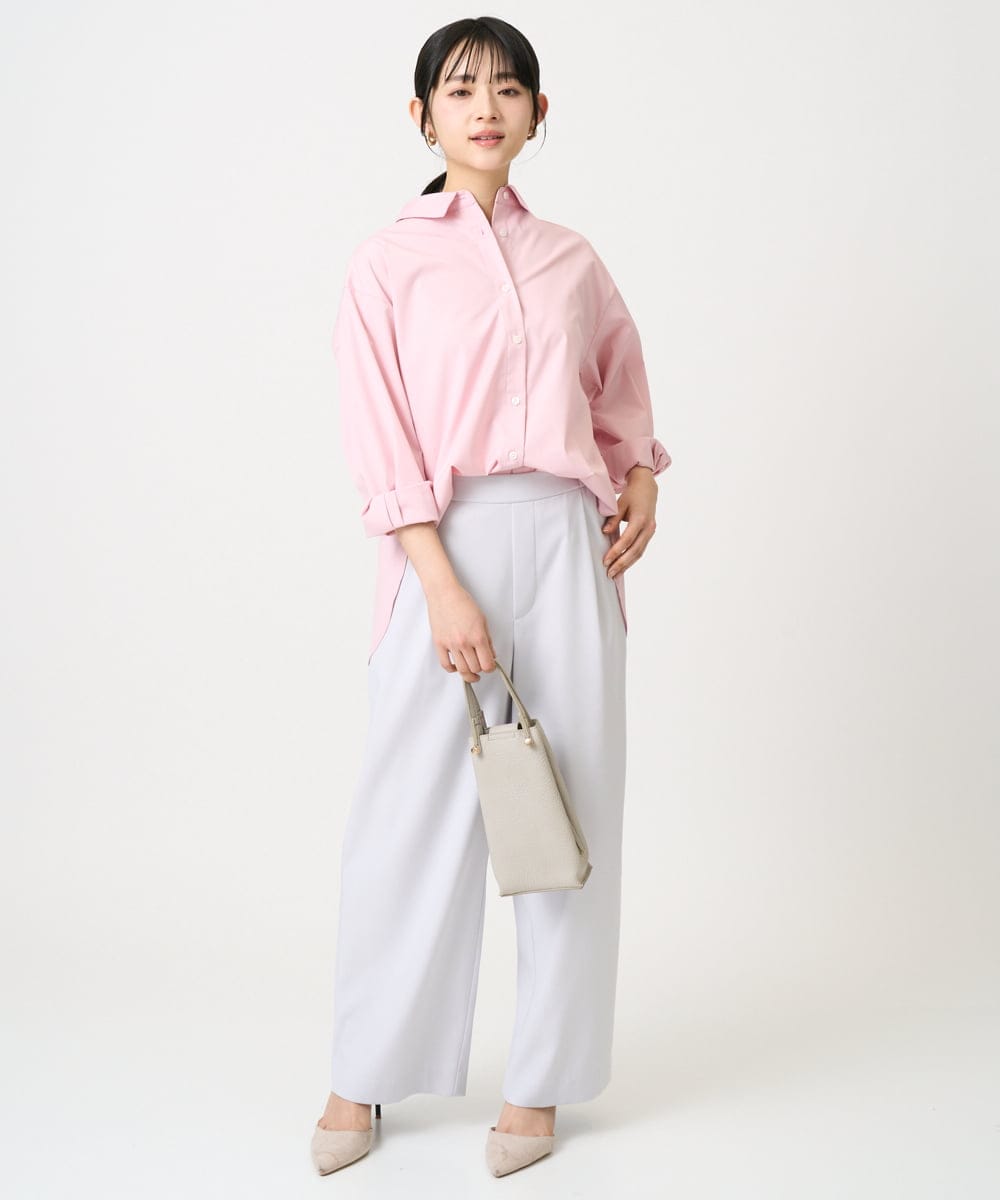 F1BGD27140 MK MICHEL KLEIN(小さいサイズ)(メゾン ドゥ サンク) 【小さいサイズ】コットン混ベーシックシャツ（無地）/接触冷感/防シワ/洗濯機で洗える ピンク