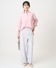 F1BGD27140 MK MICHEL KLEIN(小さいサイズ)(メゾン ドゥ サンク) 【小さいサイズ】コットン混ベーシックシャツ（無地）/接触冷感/防シワ/洗濯機で洗える ピンク