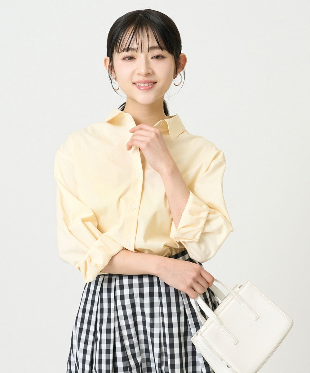 F1BGD27140 MK MICHEL KLEIN(小さいサイズ)(メゾン ドゥ サンク) 【小さいサイズ】コットン混ベーシックシャツ（無地）/接触冷感/防シワ/洗濯機で洗える ピンク