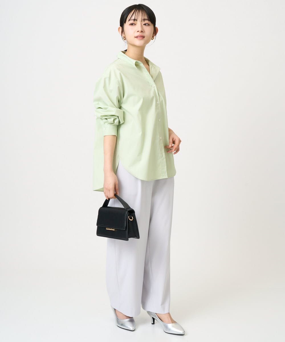 F1BGD27140 MK MICHEL KLEIN(小さいサイズ)(メゾン ドゥ サンク) 【小さいサイズ】コットン混ベーシックシャツ（無地）/接触冷感/防シワ/洗濯機で洗える ピンク