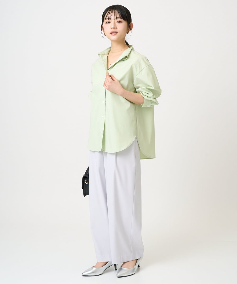 F1BGD27140 MK MICHEL KLEIN(小さいサイズ)(メゾン ドゥ サンク) 【小さいサイズ】コットン混ベーシックシャツ（無地）/接触冷感/防シワ/洗濯機で洗える ピンク