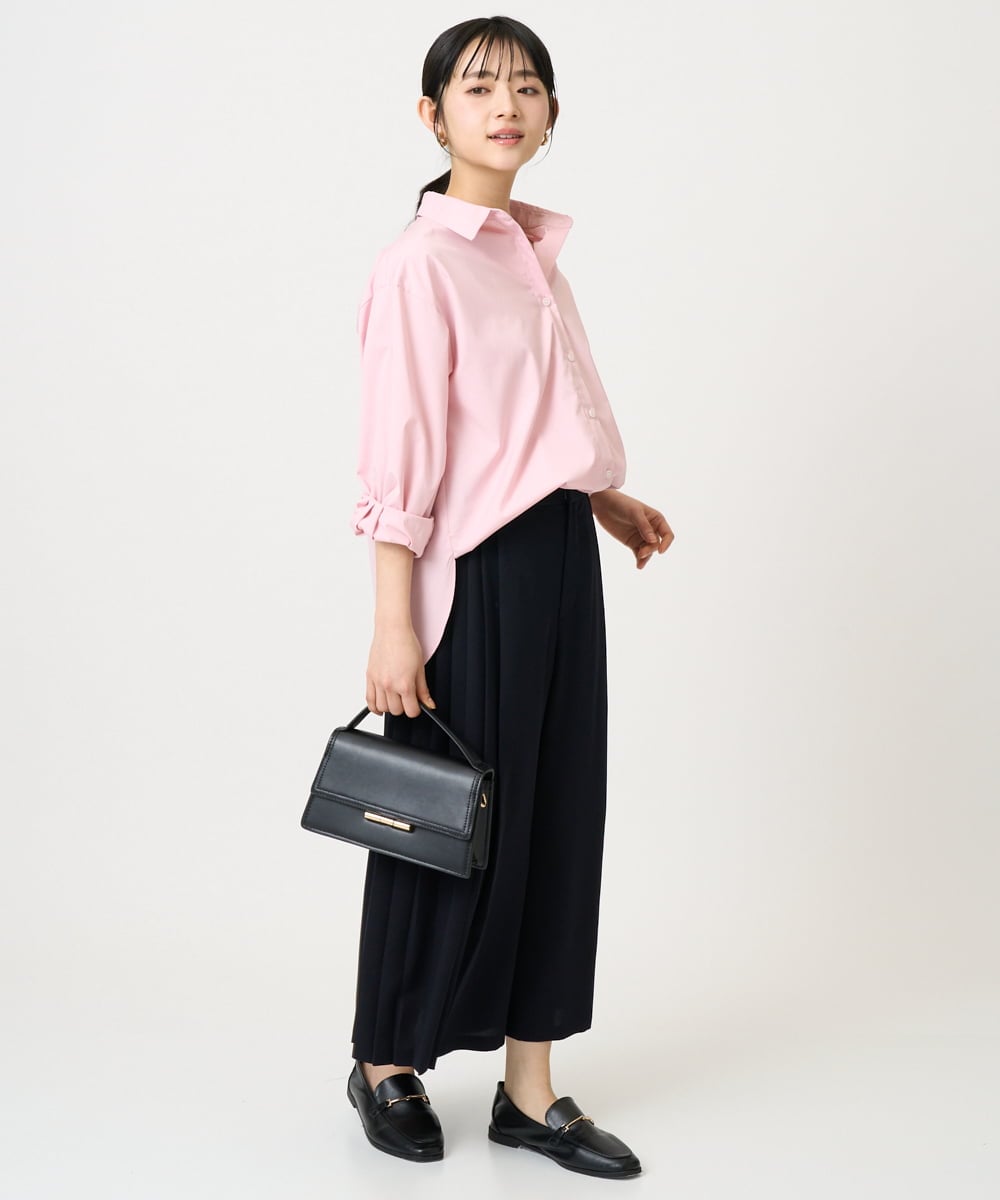 F1BGD27140 MK MICHEL KLEIN(小さいサイズ)(メゾン ドゥ サンク) 【小さいサイズ】コットン混ベーシックシャツ（無地）/接触冷感/防シワ/洗濯機で洗える ピンク