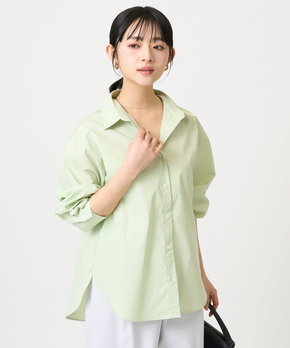 F1BGD27140 MK MICHEL KLEIN(小さいサイズ)(メゾン ドゥ サンク) 【小さいサイズ】コットン混ベーシックシャツ（無地）/接触冷感/防シワ/洗濯機で洗える ピンク