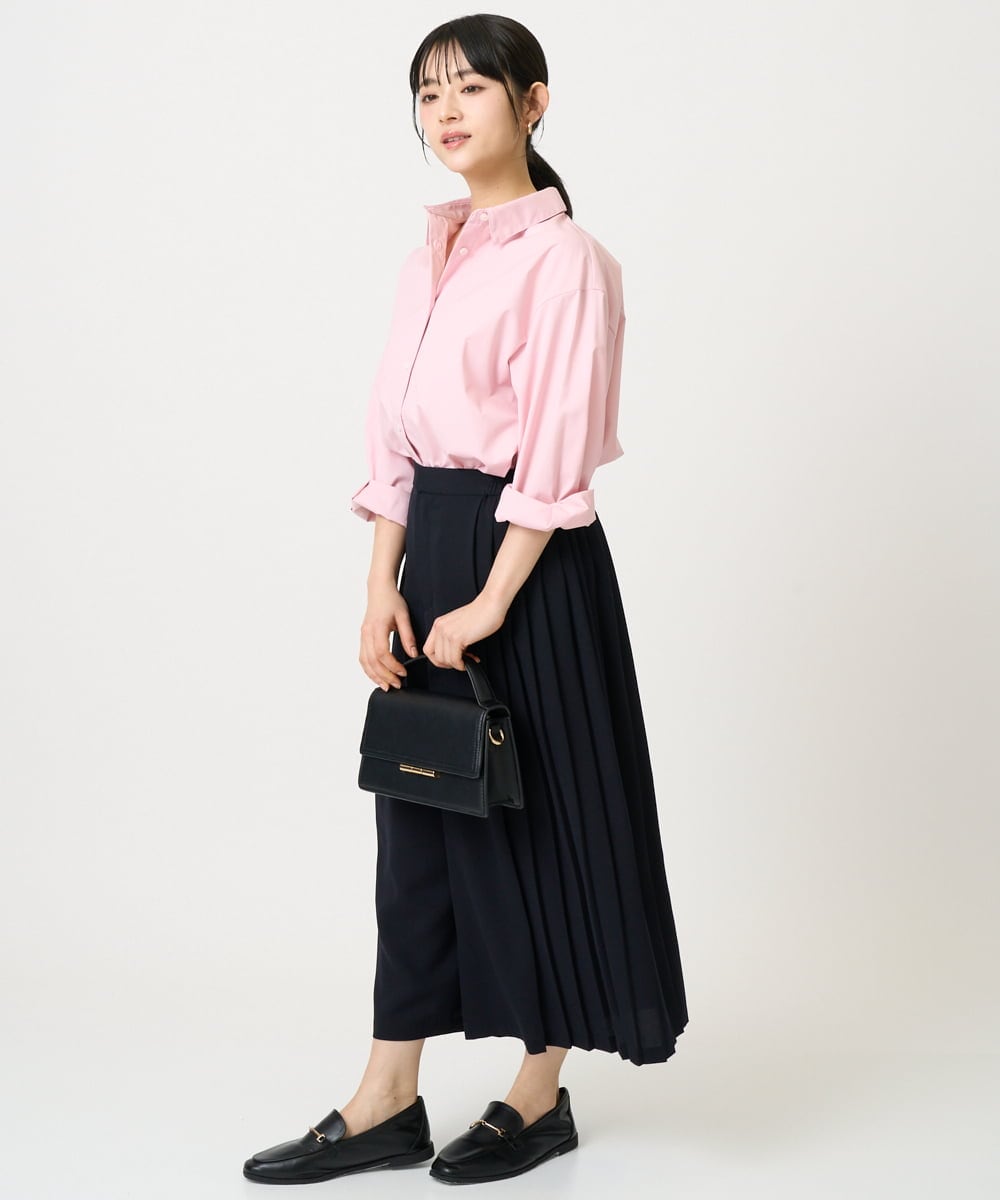 F1BGD27140 MK MICHEL KLEIN(小さいサイズ)(メゾン ドゥ サンク) 【小さいサイズ】コットン混ベーシックシャツ（無地）/接触冷感/防シワ/洗濯機で洗える ピンク