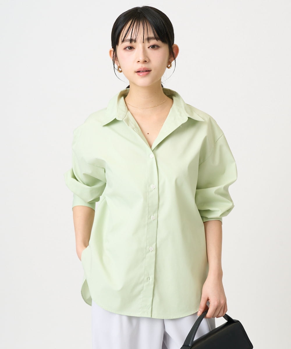 F1BGD27140 MK MICHEL KLEIN(小さいサイズ)(メゾン ドゥ サンク) 【小さいサイズ】コットン混ベーシックシャツ（無地）/接触冷感/防シワ/洗濯機で洗える ピンク