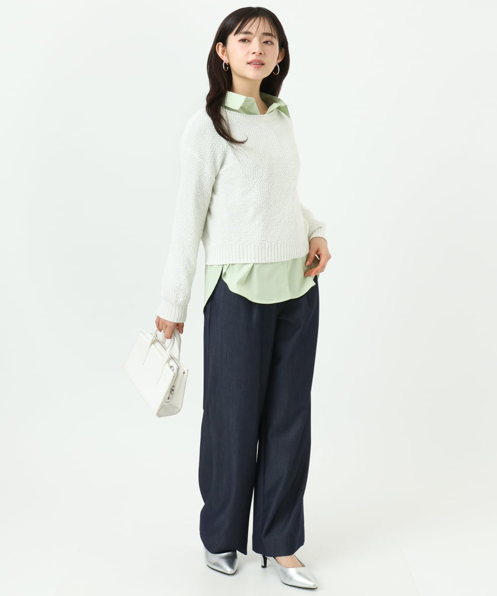 F1BGD27140 MK MICHEL KLEIN(小さいサイズ)(メゾン ドゥ サンク) 【小さいサイズ】コットン混ベーシックシャツ（無地）/接触冷感/防シワ/洗濯機で洗える ピンク