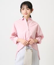 F1BGD27140 MK MICHEL KLEIN(小さいサイズ)(メゾン ドゥ サンク) 【小さいサイズ】コットン混ベーシックシャツ（無地）/接触冷感/防シワ/洗濯機で洗える ピンク