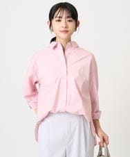 F1BGD27140 MK MICHEL KLEIN(小さいサイズ)(メゾン ドゥ サンク) 【小さいサイズ】コットン混ベーシックシャツ（無地）/接触冷感/防シワ/洗濯機で洗える ピンク