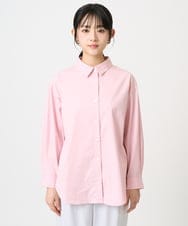 F1BGD27140 MK MICHEL KLEIN(小さいサイズ)(メゾン ドゥ サンク) 【小さいサイズ】コットン混ベーシックシャツ（無地）/接触冷感/防シワ/洗濯機で洗える ピンク