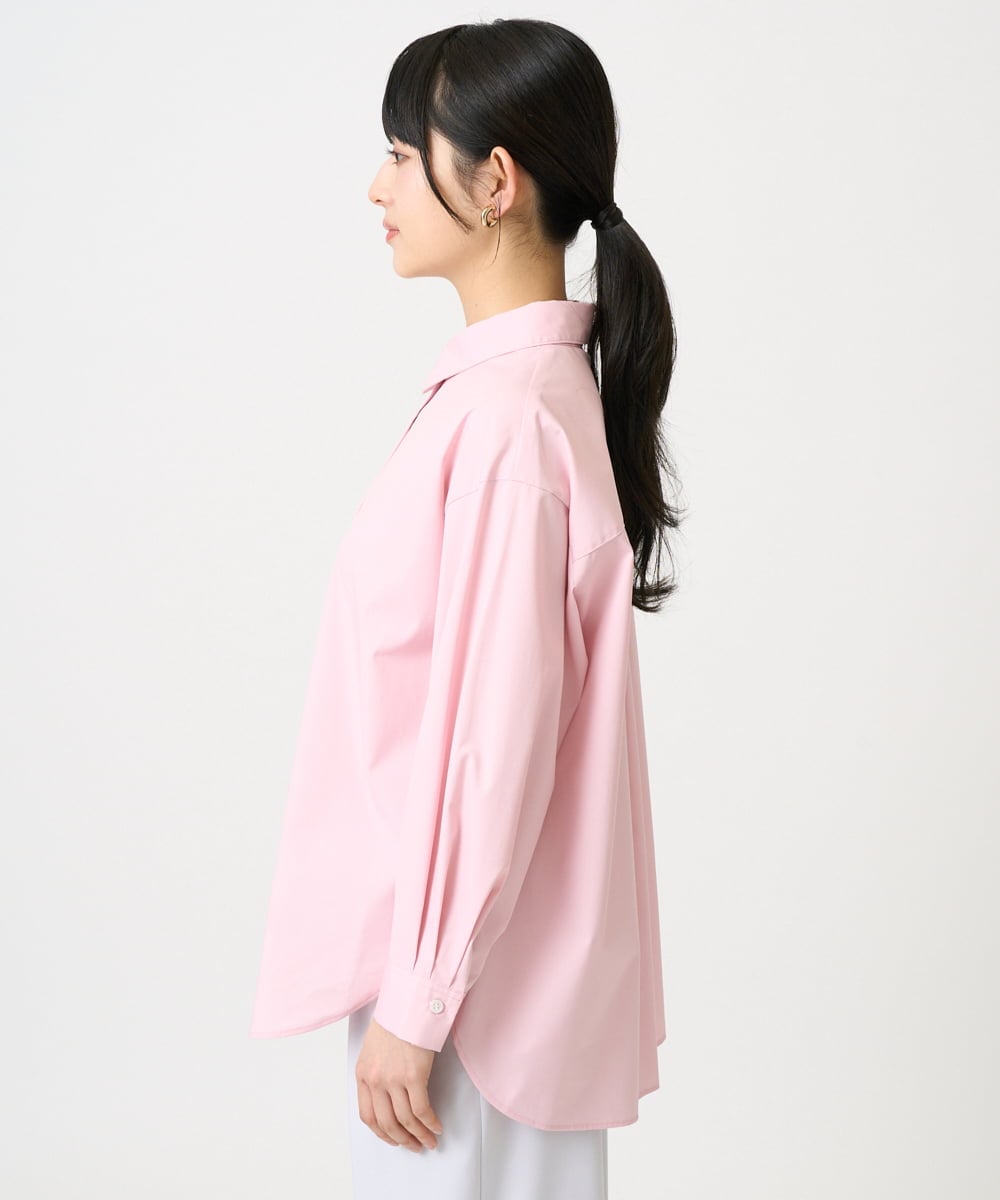 F1BGD27140 MK MICHEL KLEIN(小さいサイズ)(メゾン ドゥ サンク) 【小さいサイズ】コットン混ベーシックシャツ（無地）/接触冷感/防シワ/洗濯機で洗える ピンク