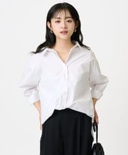 F1BGD27140 MK MICHEL KLEIN(小さいサイズ)(メゾン ドゥ サンク) 【小さいサイズ】コットン混ベーシックシャツ（無地）/接触冷感/防シワ/洗濯機で洗える ホワイト