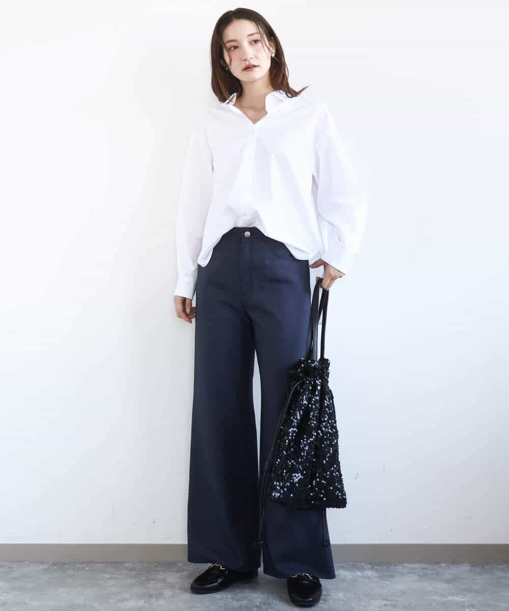 F1BGD27140 MK MICHEL KLEIN(小さいサイズ)(メゾン ドゥ サンク) 【小さいサイズ】コットン混ベーシックシャツ（無地）/接触冷感/防シワ/洗濯機で洗える ピンク