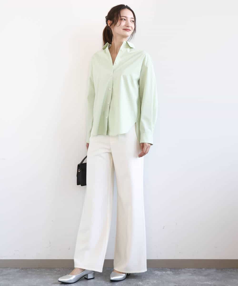 F1BGD27140 MK MICHEL KLEIN(小さいサイズ)(メゾン ドゥ サンク) 【小さいサイズ】コットン混ベーシックシャツ（無地）/接触冷感/防シワ/洗濯機で洗える ピンク