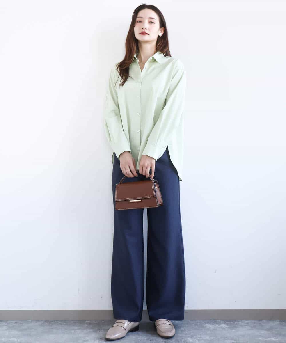 F1BGD27140 MK MICHEL KLEIN(小さいサイズ)(メゾン ドゥ サンク) 【小さいサイズ】コットン混ベーシックシャツ（無地）/接触冷感/防シワ/洗濯機で洗える ピンク