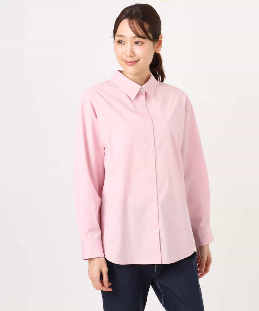 F1BGD27140 MK MICHEL KLEIN(小さいサイズ)(メゾン ドゥ サンク) 【小さいサイズ】コットン混ベーシックシャツ（無地）/接触冷感/防シワ/洗濯機で洗える ピンク