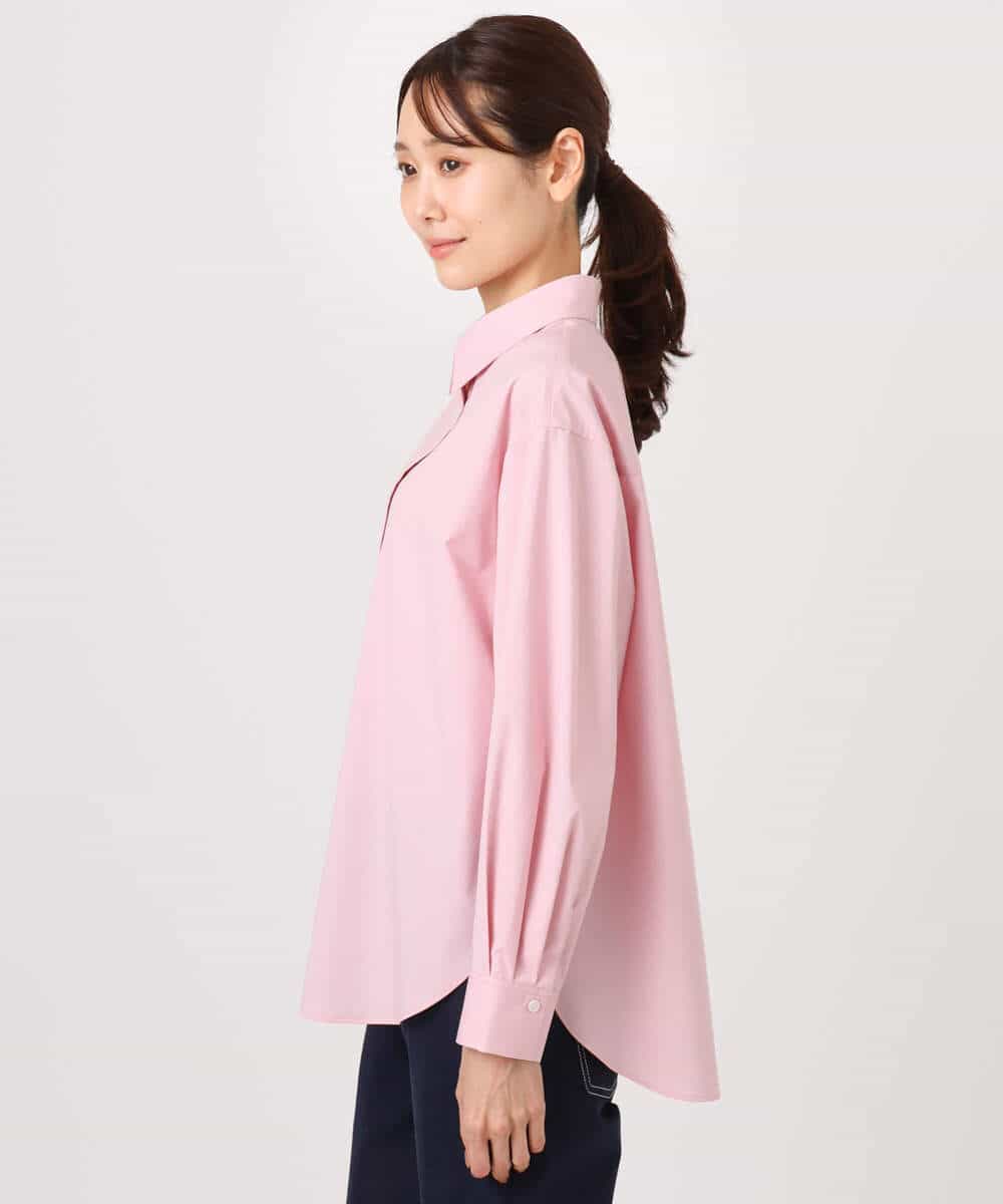 F1BGD27140 MK MICHEL KLEIN(小さいサイズ)(メゾン ドゥ サンク) 【小さいサイズ】コットン混ベーシックシャツ（無地）/接触冷感/防シワ/洗濯機で洗える ピンク