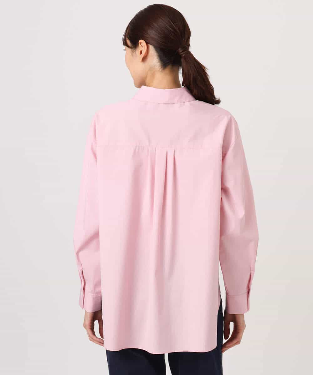 F1BGD27140 MK MICHEL KLEIN(小さいサイズ)(メゾン ドゥ サンク) 【小さいサイズ】コットン混ベーシックシャツ（無地）/接触冷感/防シワ/洗濯機で洗える ピンク