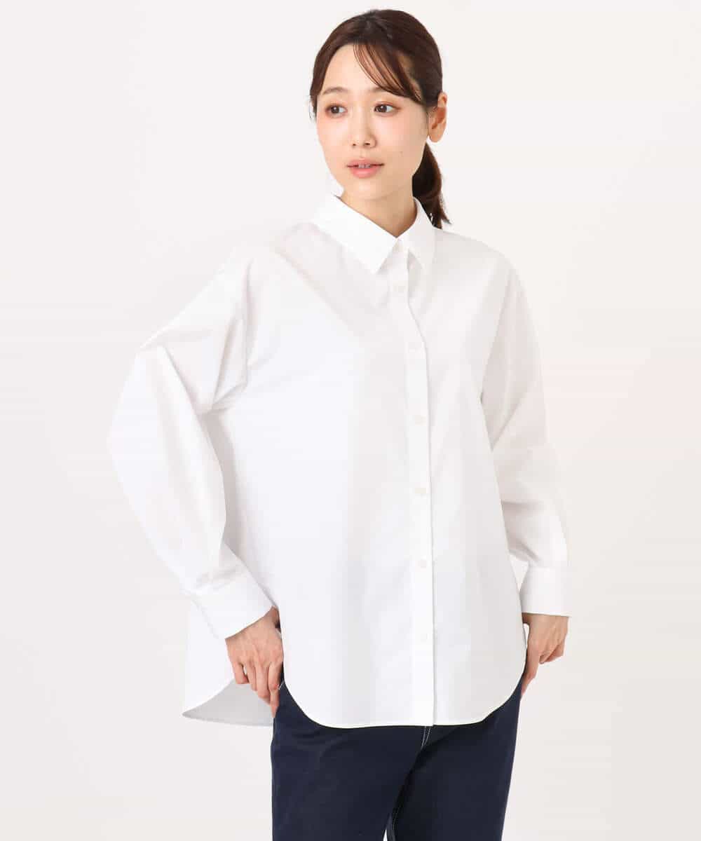 F1BGD27140 MK MICHEL KLEIN(小さいサイズ)(メゾン ドゥ サンク) 【小さいサイズ】コットン混ベーシックシャツ（無地）/接触冷感/防シワ/洗濯機で洗える ピンク