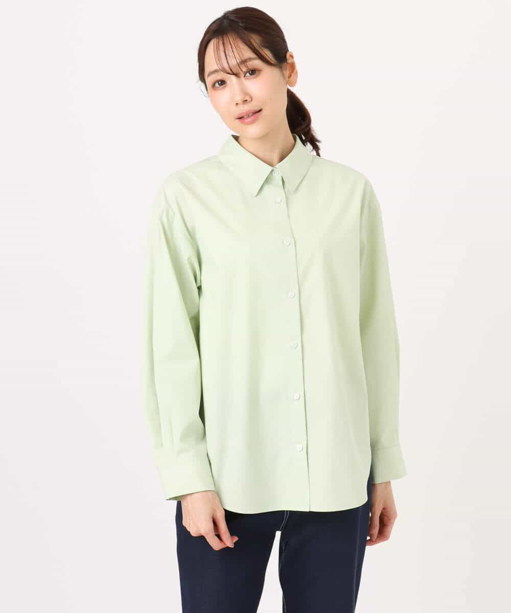 F1BGD27140 MK MICHEL KLEIN(小さいサイズ)(メゾン ドゥ サンク) 【小さいサイズ】コットン混ベーシックシャツ（無地）/接触冷感/防シワ/洗濯機で洗える ピンク