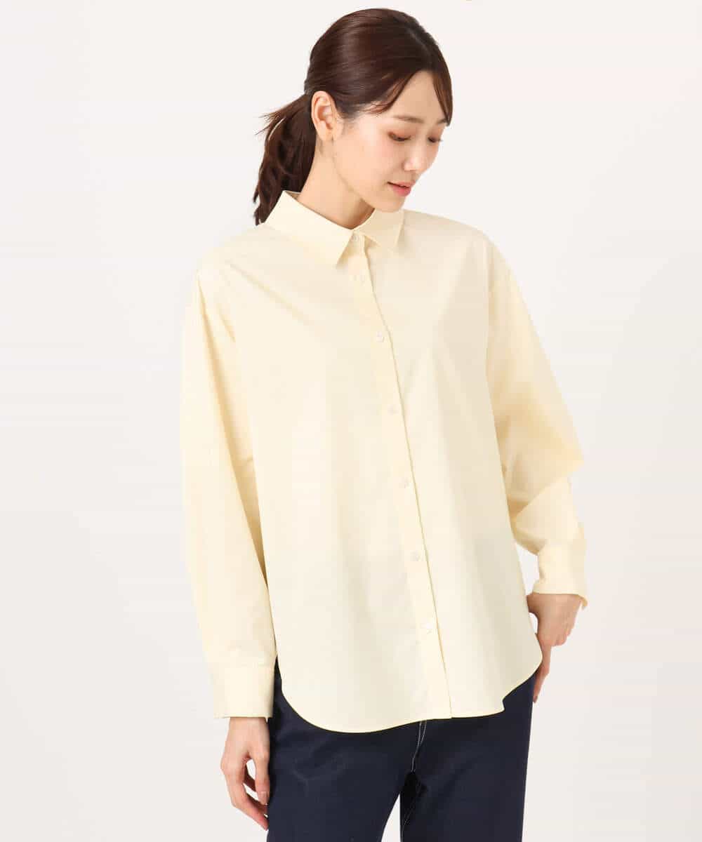 F1BGD27140 MK MICHEL KLEIN(小さいサイズ)(メゾン ドゥ サンク) 【小さいサイズ】コットン混ベーシックシャツ（無地）/接触冷感/防シワ/洗濯機で洗える ピンク