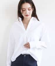 F1BGD27140 MK MICHEL KLEIN(小さいサイズ)(メゾン ドゥ サンク) 【小さいサイズ】コットン混ベーシックシャツ（無地）/接触冷感/防シワ/洗濯機で洗える ホワイト