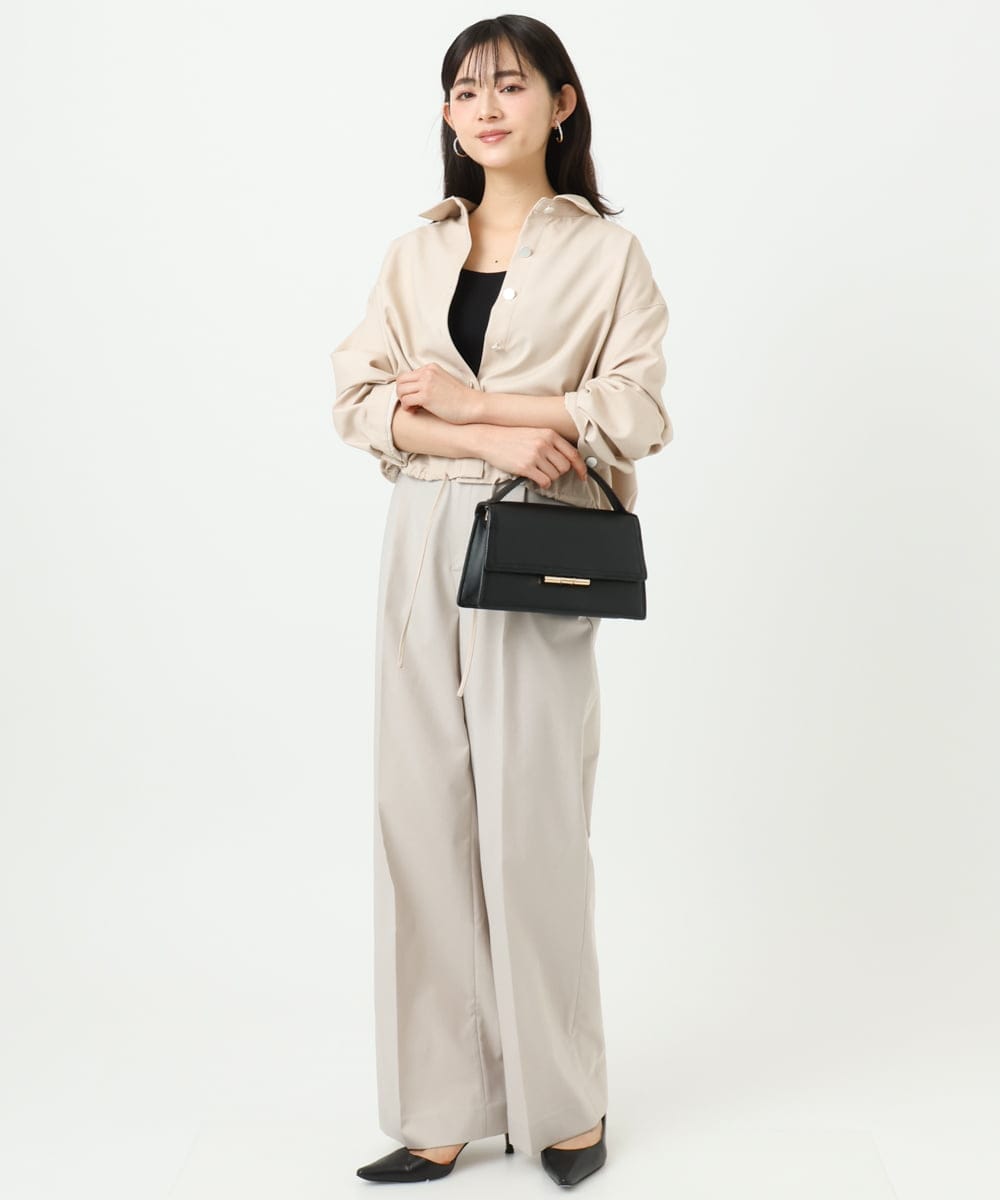F1BGD30150 MK MICHEL KLEIN(小さいサイズ)(メゾン ドゥ サンク) 【小さいサイズ】[SANAGARAシリーズ]デニムライク クロップド丈シャツブラウス/接触冷感/UVカット/洗濯機で洗える ネイビー