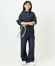 F1BGD30150 MK MICHEL KLEIN(小さいサイズ)(メゾン ドゥ サンク) 【小さいサイズ】[SANAGARAシリーズ]デニムライク クロップド丈シャツブラウス/接触冷感/UVカット/洗濯機で洗える ネイビー