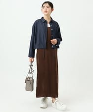F1BGD30150 MK MICHEL KLEIN(小さいサイズ)(メゾン ドゥ サンク) 【小さいサイズ】[SANAGARAシリーズ]デニムライク クロップド丈シャツブラウス/接触冷感/UVカット/洗濯機で洗える ネイビー