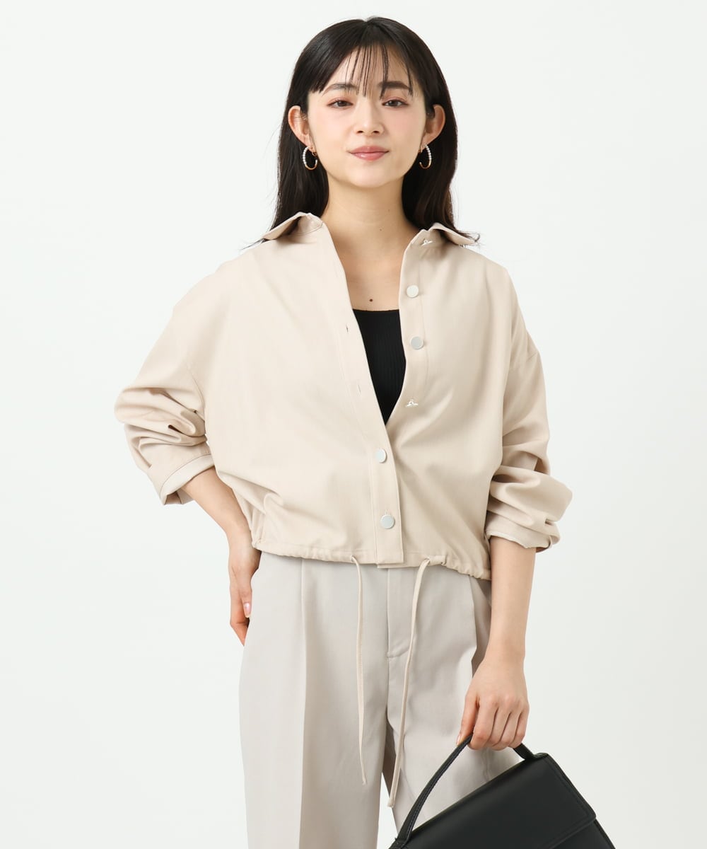 F1BGD30150 MK MICHEL KLEIN(小さいサイズ)(メゾン ドゥ サンク) 【小さいサイズ】[SANAGARAシリーズ]デニムライク クロップド丈シャツブラウス/接触冷感/UVカット/洗濯機で洗える ネイビー