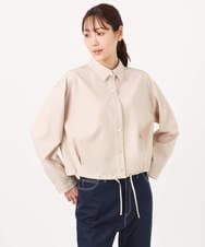 F1BGD30150 MK MICHEL KLEIN(小さいサイズ)(メゾン ドゥ サンク) 【小さいサイズ】[SANAGARAシリーズ]デニムライク クロップド丈シャツブラウス/接触冷感/UVカット/洗濯機で洗える ネイビー