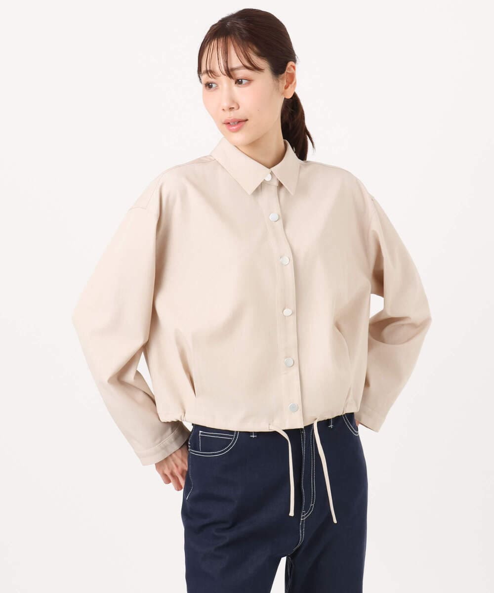 F1BGD30150 MK MICHEL KLEIN(小さいサイズ)(メゾン ドゥ サンク) 【小さいサイズ】[SANAGARAシリーズ]デニムライク クロップド丈シャツブラウス/接触冷感/UVカット/洗濯機で洗える ネイビー