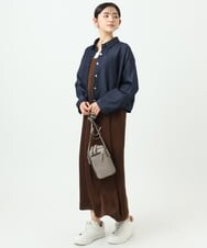 F1BGD30150 MK MICHEL KLEIN(小さいサイズ)(メゾン ドゥ サンク) 【小さいサイズ】[SANAGARAシリーズ]デニムライク クロップド丈シャツブラウス/接触冷感/UVカット/洗濯機で洗える ネイビー