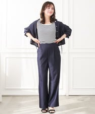 F1BGD30150 MK MICHEL KLEIN(小さいサイズ)(メゾン ドゥ サンク) 【小さいサイズ】[SANAGARAシリーズ]デニムライク クロップド丈シャツブラウス/接触冷感/UVカット/洗濯機で洗える ネイビー