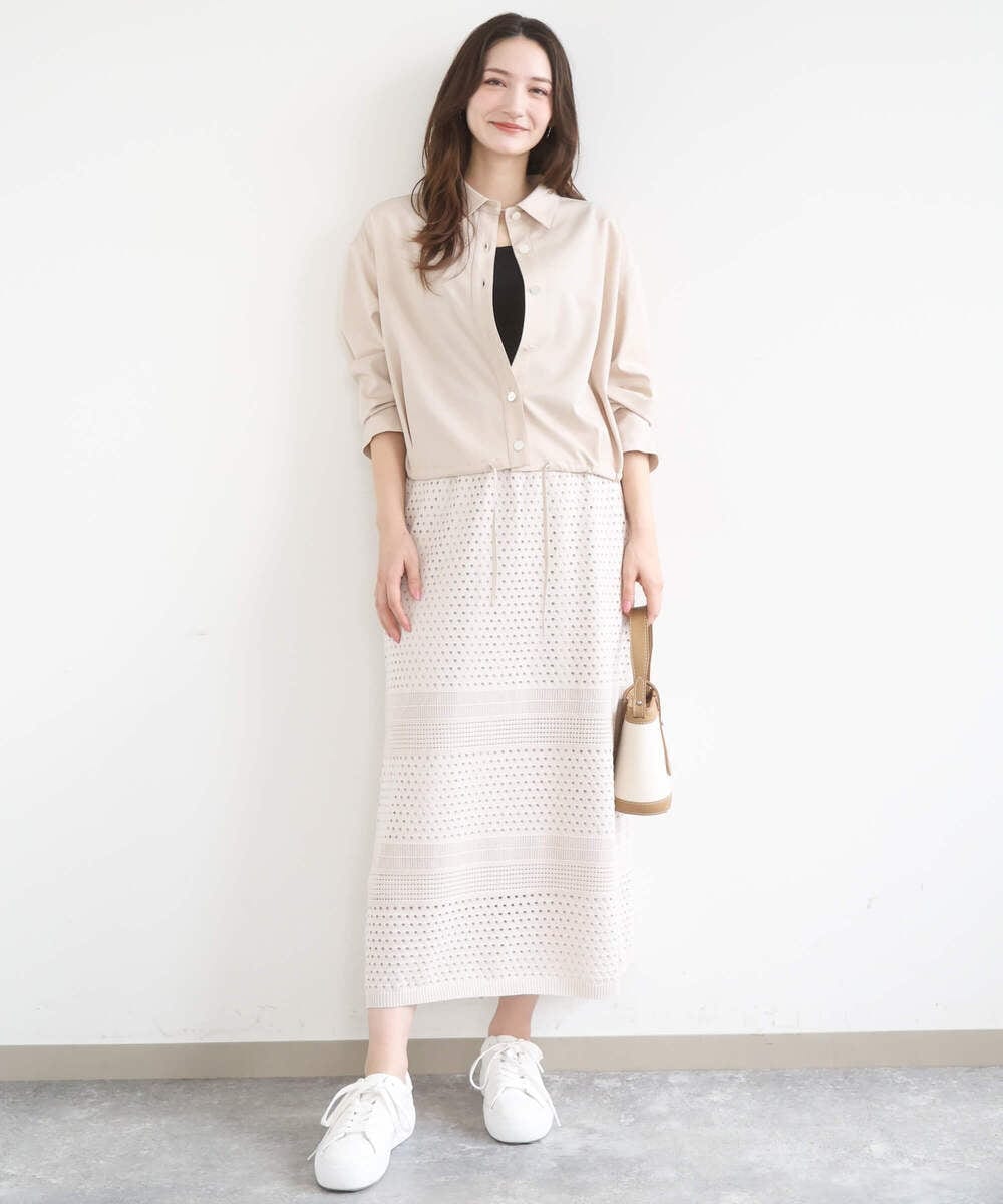 F1BGD30150 MK MICHEL KLEIN(小さいサイズ)(メゾン ドゥ サンク) 【小さいサイズ】[SANAGARAシリーズ]デニムライク クロップド丈シャツブラウス/接触冷感/UVカット/洗濯機で洗える ネイビー