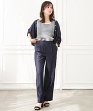 F1BGD30150 MK MICHEL KLEIN(小さいサイズ)(メゾン ドゥ サンク) 【小さいサイズ】[SANAGARAシリーズ]デニムライク クロップド丈シャツブラウス/接触冷感/UVカット/洗濯機で洗える ネイビー