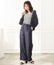 F1BGD30150 MK MICHEL KLEIN(小さいサイズ)(メゾン ドゥ サンク) 【小さいサイズ】[SANAGARAシリーズ]デニムライク クロップド丈シャツブラウス/接触冷感/UVカット/洗濯機で洗える ネイビー