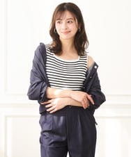 F1BGD30150 MK MICHEL KLEIN(小さいサイズ)(メゾン ドゥ サンク) 【小さいサイズ】[SANAGARAシリーズ]デニムライク クロップド丈シャツブラウス/接触冷感/UVカット/洗濯機で洗える ネイビー
