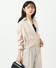 F1BGD30150 MK MICHEL KLEIN(小さいサイズ)(メゾン ドゥ サンク) 【小さいサイズ】[SANAGARAシリーズ]デニムライク クロップド丈シャツブラウス/接触冷感/UVカット/洗濯機で洗える ネイビー