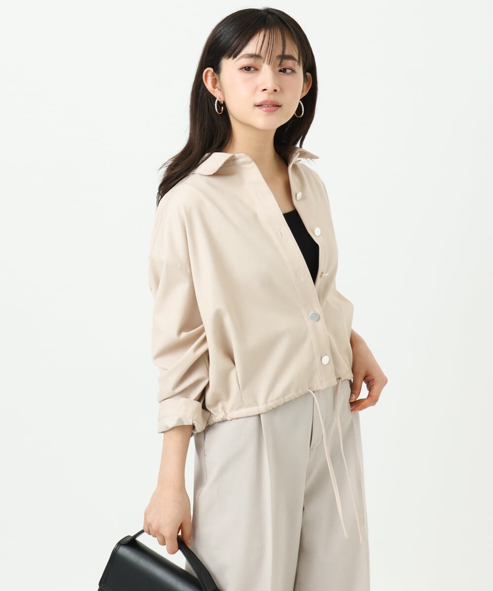 F1BGD30150 MK MICHEL KLEIN(小さいサイズ)(メゾン ドゥ サンク) 【小さいサイズ】[SANAGARAシリーズ]デニムライク クロップド丈シャツブラウス/接触冷感/UVカット/洗濯機で洗える ネイビー