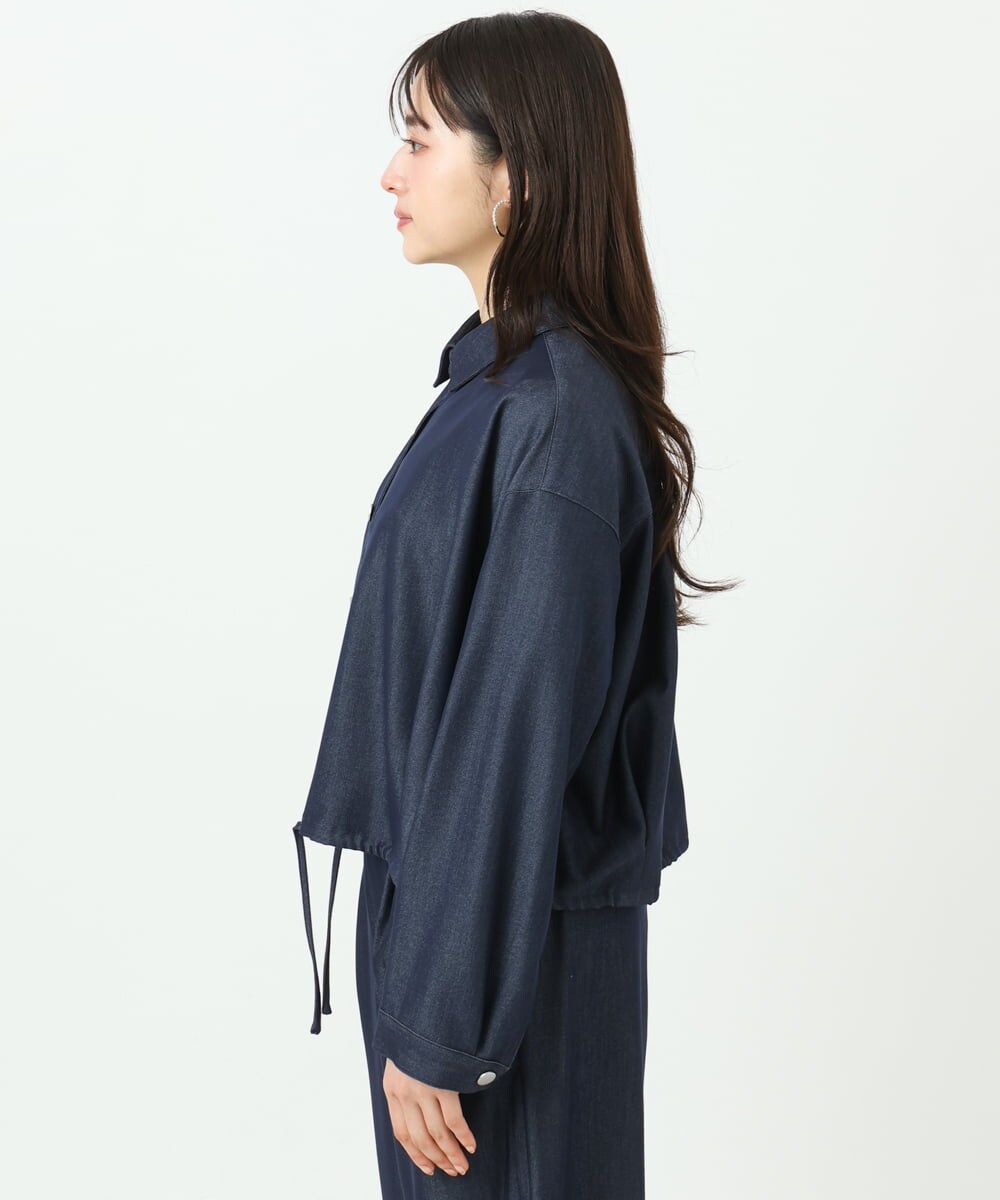 F1BGD30150 MK MICHEL KLEIN(小さいサイズ)(メゾン ドゥ サンク) 【小さいサイズ】[SANAGARAシリーズ]デニムライク クロップド丈シャツブラウス/接触冷感/UVカット/洗濯機で洗える ネイビー