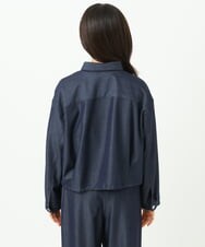 F1BGD30150 MK MICHEL KLEIN(小さいサイズ)(メゾン ドゥ サンク) 【小さいサイズ】[SANAGARAシリーズ]デニムライク クロップド丈シャツブラウス/接触冷感/UVカット/洗濯機で洗える ネイビー