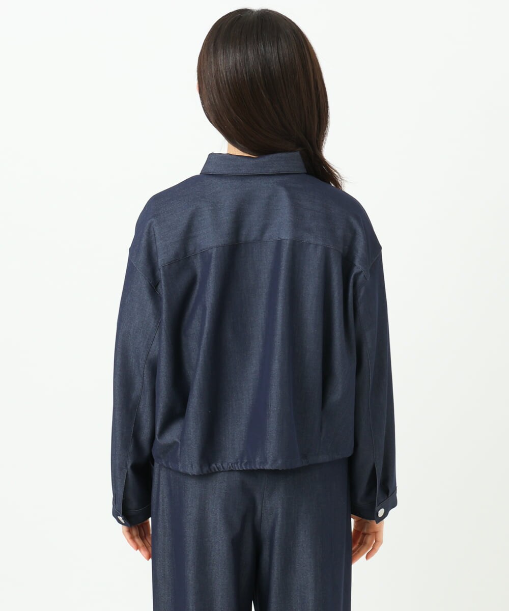 F1BGD30150 MK MICHEL KLEIN(小さいサイズ)(メゾン ドゥ サンク) 【小さいサイズ】[SANAGARAシリーズ]デニムライク クロップド丈シャツブラウス/接触冷感/UVカット/洗濯機で洗える ネイビー