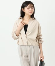 F1BGD30150 MK MICHEL KLEIN(小さいサイズ)(メゾン ドゥ サンク) 【小さいサイズ】[SANAGARAシリーズ]デニムライク クロップド丈シャツブラウス/接触冷感/UVカット/洗濯機で洗える ベージュ