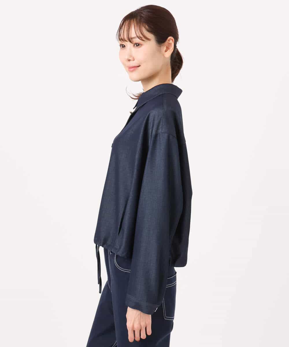 F1BGD30150 MK MICHEL KLEIN(小さいサイズ)(メゾン ドゥ サンク) 【小さいサイズ】[SANAGARAシリーズ]デニムライク クロップド丈シャツブラウス/接触冷感/UVカット/洗濯機で洗える ネイビー